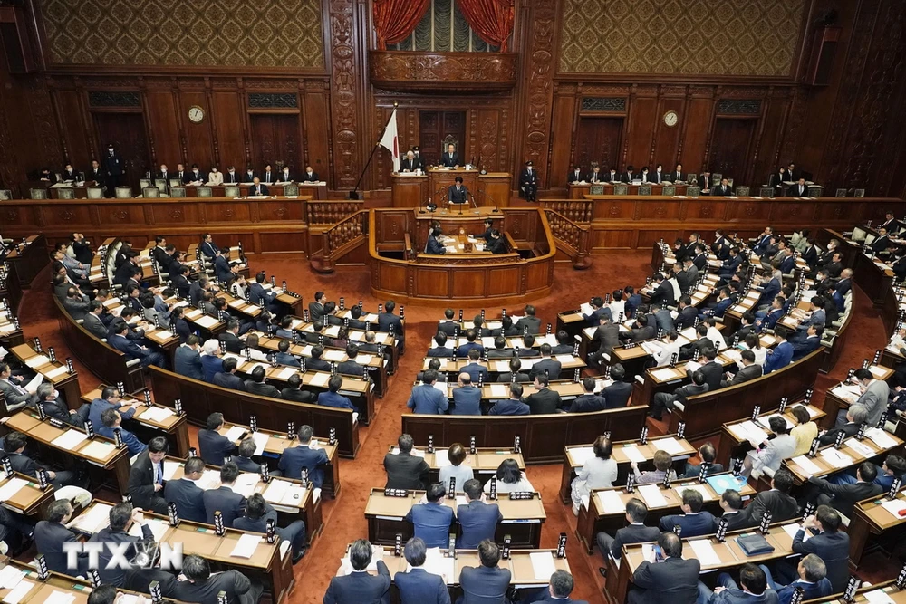 Toàn cảnh phiên họp Hạ viện Nhật Bản tại thủ đô Tokyo ngày 16/4/2024. (Ảnh: Kyodo/TTXVN)