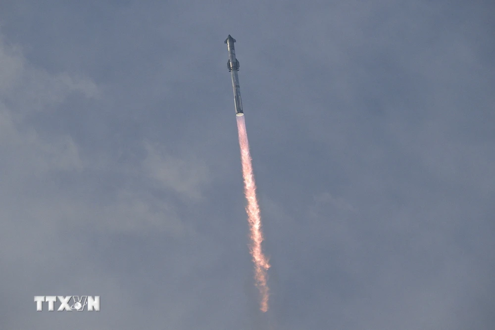 Tàu vũ Starship của SpaceX rời bệ phóng tại Boca Chica, Texas, Mỹ, ngày 14/3/2024. (Ảnh: AFP/TTXVN)