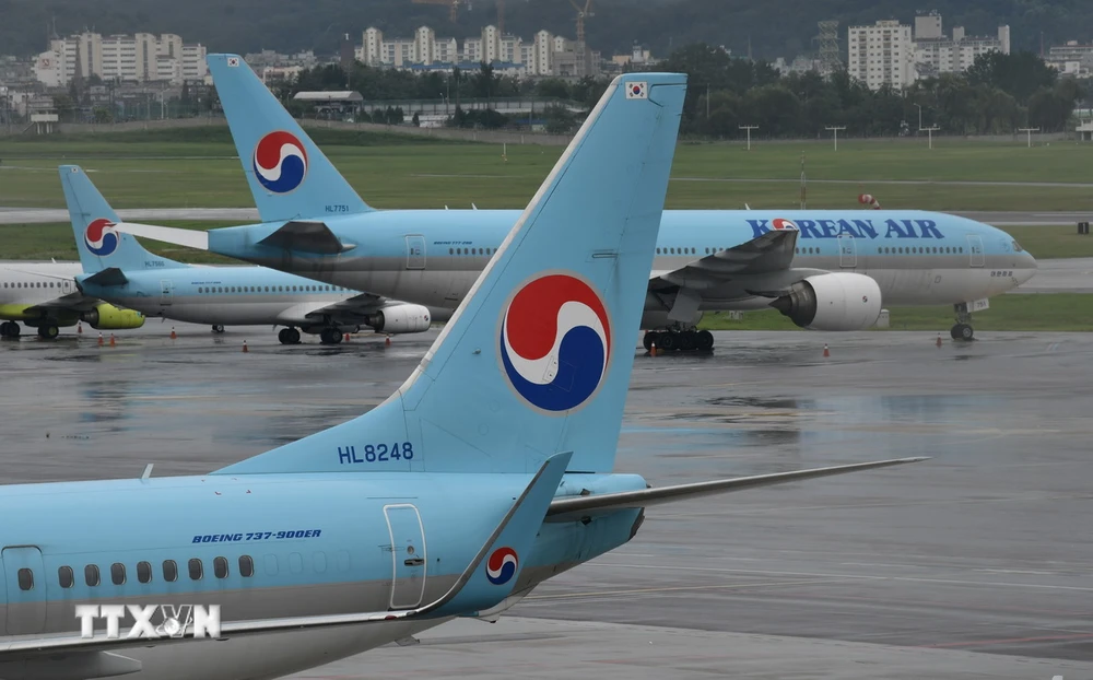 Máy bay của hãng hàng không Korean Air tại sân bay Gimpo ở Seoul, Hàn Quốc. (Ảnh: AFP/TTXVN)