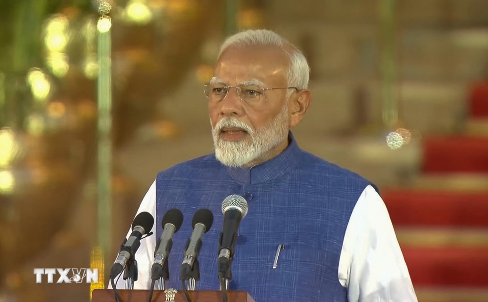 Thủ tướng Ấn Độ Narendra Modi tuyên thệ nhậm chức tại thủ đô New Delhi ngày 9/6/2024. (Ảnh: THX/TTXVN)
