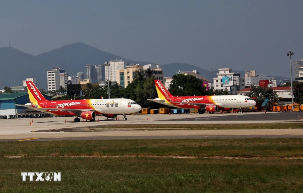 Trong ảnh: Máy bay của Hãng hàng không Vietjet tại sân bay Đà Nẵng. (Ảnh: Ngọc Hà/TTXVN)