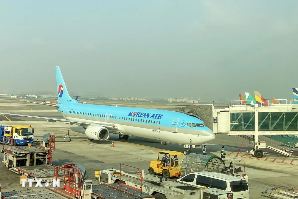 Máy bay của hãng Korean Air tại sân bay quốc tế Kimpo, Hàn Quốc. (Ảnh: Anh Nguyên/TTXVN)