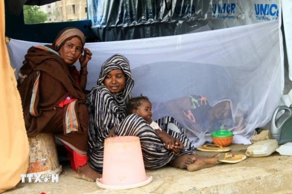 Người dân sơ tán tránh xung đột và lũ lụt tới khu lều tạm ở Kassala, Sudan, ngày 11/8. (Ảnh: Getty Images/TTXVN)