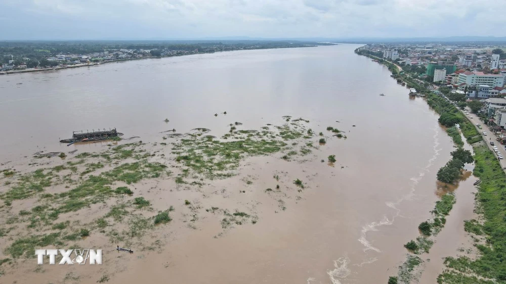 Toàn cảnh sông Mekong từ trên cao. (Ảnh: Đỗ Bá Thành/TTXVN)