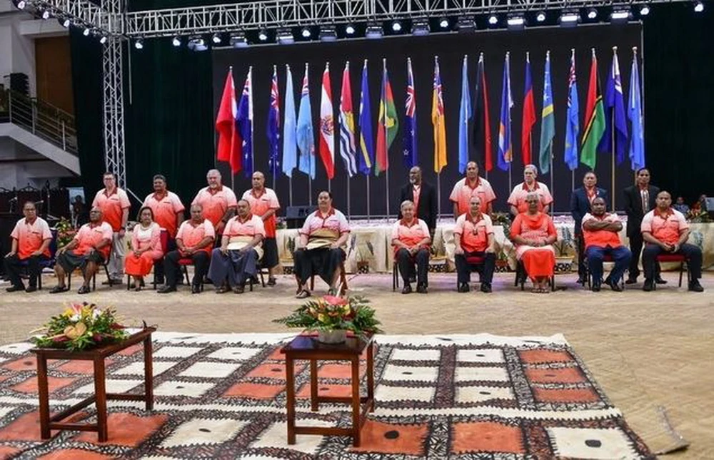 Các lãnh đạo dự Diễn đàn Các đảo Thái Bình Dương sáng 26/8 tại Tonga. (Ảnh: AFP)