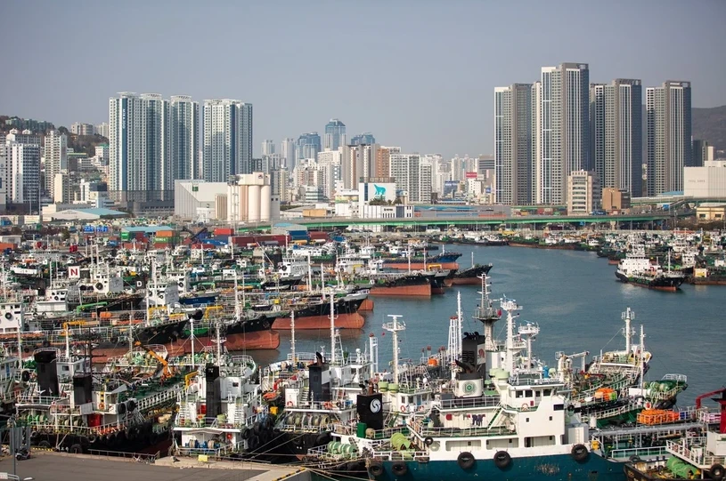 Cảng hàng hóa ở Busan (Hàn Quốc). (Ảnh: THX/TTXVN) 