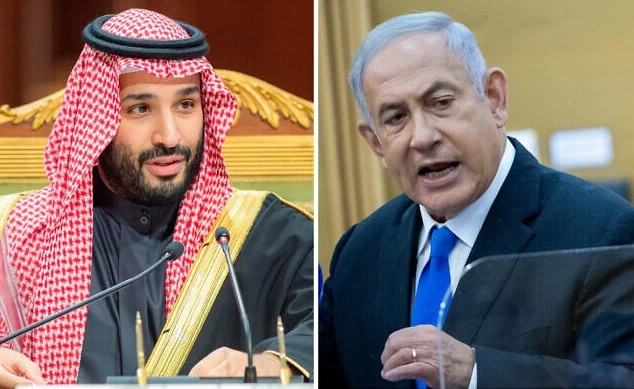 Thái tử Ả Rập Saudi Mohammed bin Salman (trái) và Thủ tướng Israel Benjamin Netanyahu. (Nguồn: AP) 