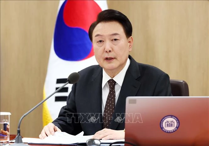 Tổng thống Hàn Quốc Yoon Suk Yeol phát biểu tại cuộc họp nội các ở Seoul ngày 16/1/2024. (Ảnh tư liệu: Yonhap/TTXVN)