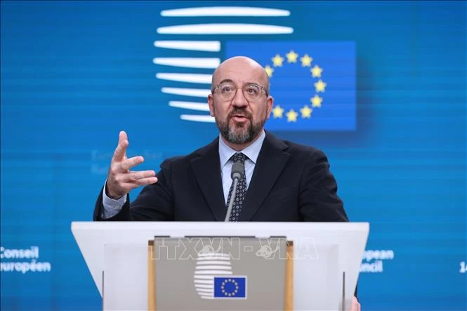 Chủ tịch Hội đồng châu Âu Charles Michel phát biểu tại cuộc họp báo ở Brussels, Bỉ, ngày 15/12/2023. (Ảnh (tư liệu): THX/TTXVN) 