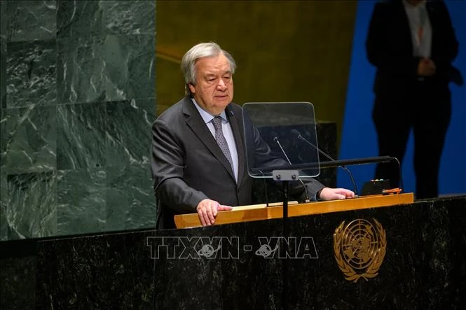 Tổng thư ký LHQ Antonio Guterres phát biểu tại phiên họp Đại hội đồng LHQ ở New York, Mỹ ngày 30/5/2024. (Ảnh (tư liệu): THX/TTXVN )