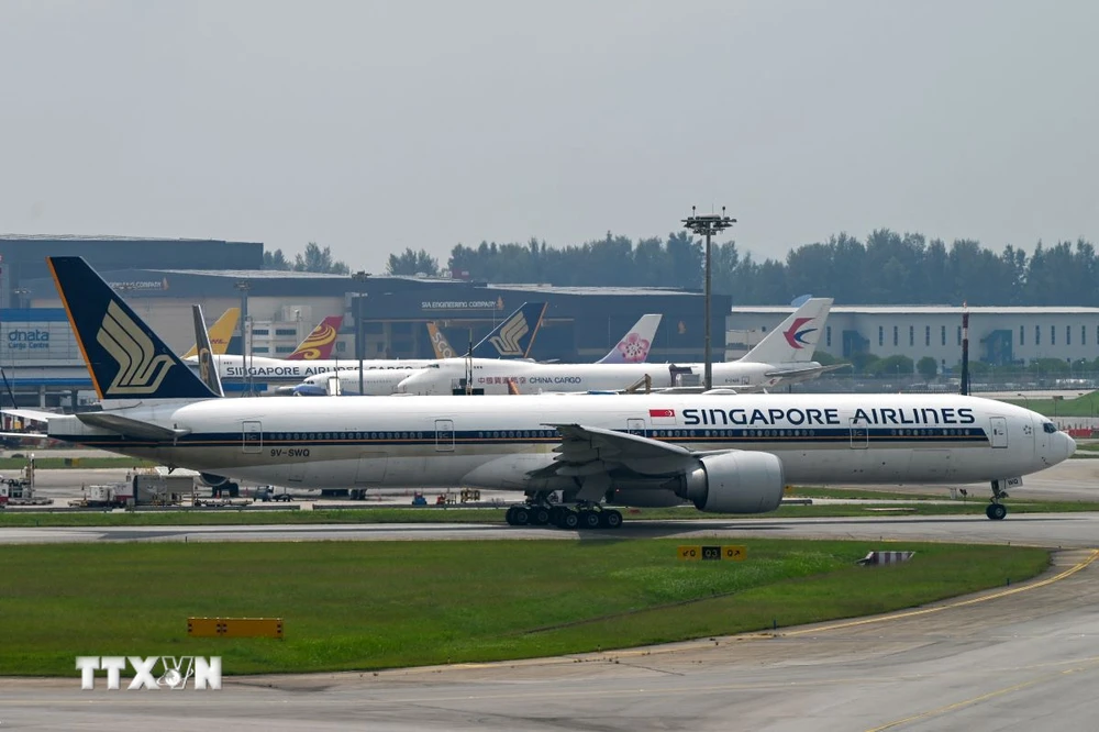 Máy bay của Hãng hàng không Singapore Airlines . (Ảnh: AFP/TTXVN) 