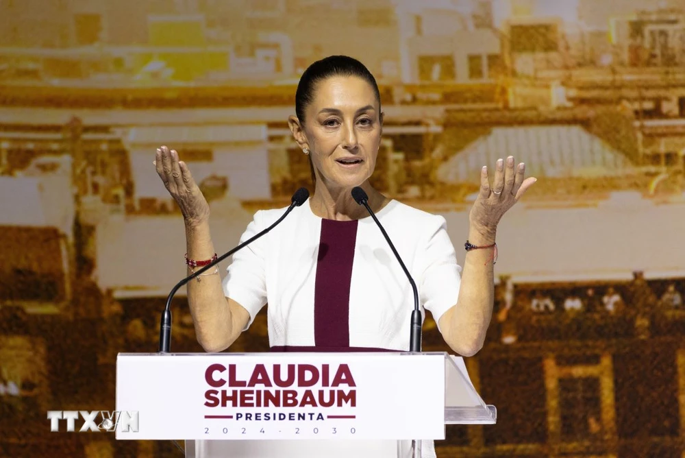 Tổng thống đắc cử Mexico Claudia Sheinbaum phát biểu tại Mexico City ngày 18/6/2024. (Ảnh: THX/TTXVN)