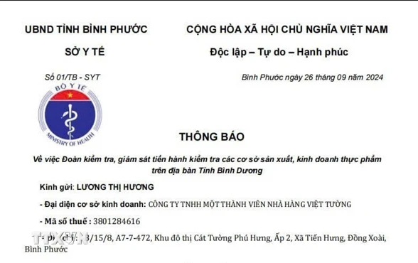 Sở Y tế Bình Phước bác bỏ văn bản giả mạo. (Ảnh: TTXVN phát)