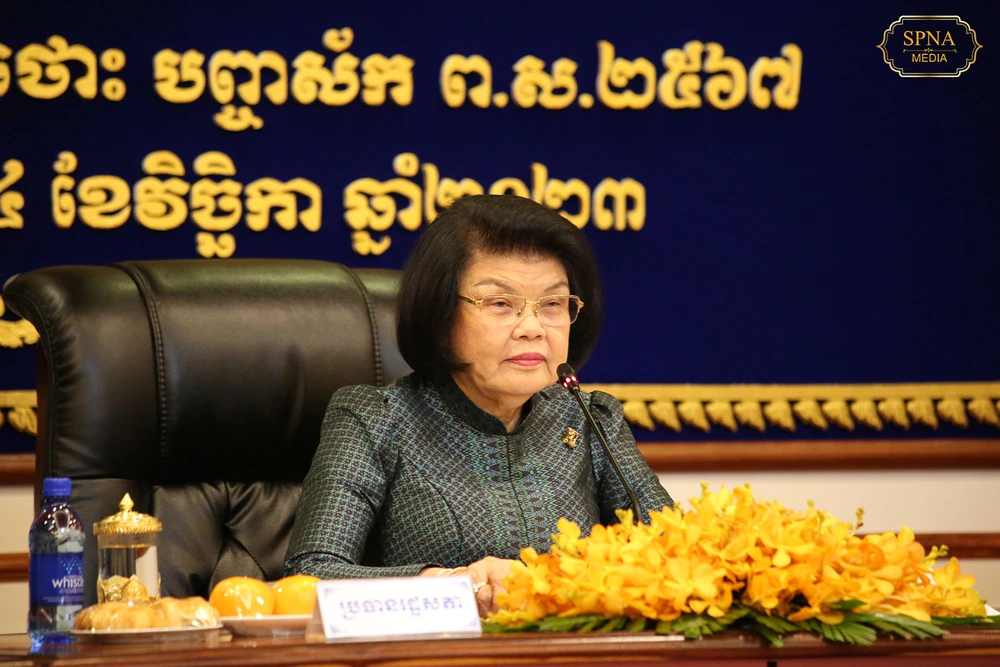 Bà Samdech Khuon Sudary là nữ Chủ tịch Quốc hội đầu tiên của Campuchia, được tín nhiệm bầu tại Kỳ họp thứ Nhất, Quốc hội Khoá VII, ngày 22/8/2023. (Nguồn: Đại biểu Nhân dân)