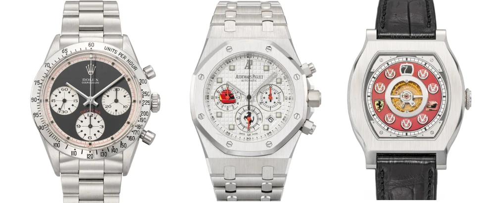 Từ trái sang: Những chiếc đồng hồ Rolex Paul Newman Daytona, Audemars Piguet Royal Oak và F.P. Journe Vagabondage 1 của Michael Schumacher. (Nguồn: CNN)