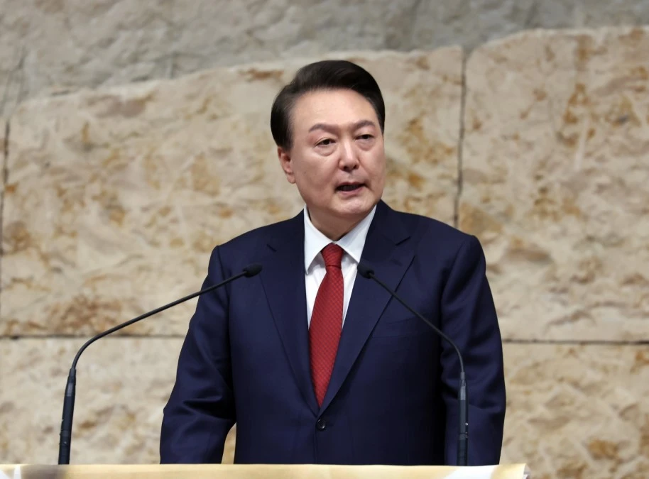 Tổng thống Hàn Quốc Yoon Suk Yeol phát biểu tại Thủ đô Seoul. (Ảnh: Yonhap/TTXVN)