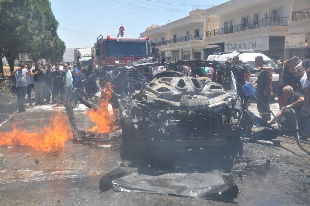 Phương tiện bị phá hủy sau vụ không kích của Israel tại Al-Khyara (Liban), ngày 22/6/2024. (Ảnh: THX/TTXVN)
