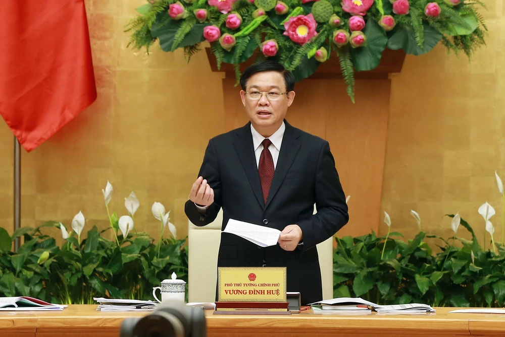 Phó Thủ tướng Vương Đình Huệ, Trưởng ban Chỉ đạo Tổng điều tra dân số và nhà ở Trung ương phát biểu. (Ảnh: Doãn Tấn/TTXVN)