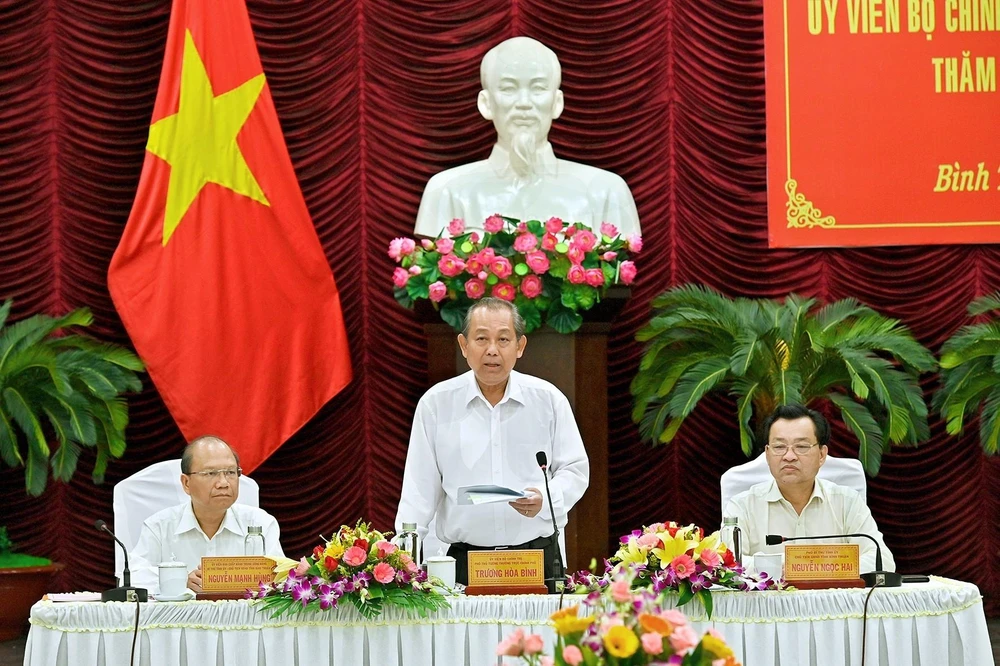 Phó Thủ tướng Chính phủ Trương Hòa Bình phát biểu tại buổi làm việc. (Ảnh: Nguyễn Thanh/TTXVN)