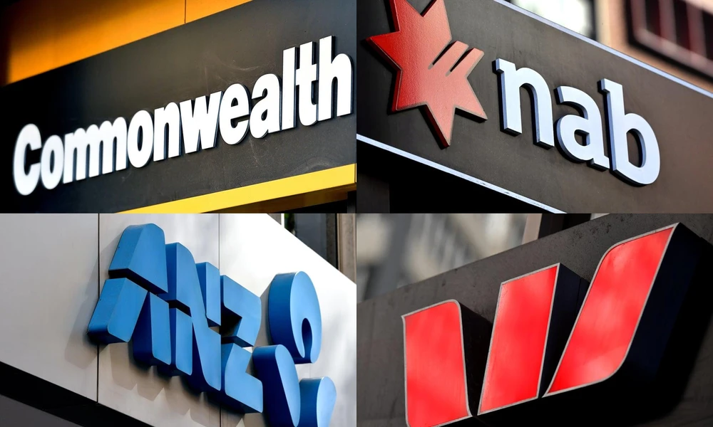 Logo 4 ngân hàng lớn nhất Australia gồm ANZ, Commonwealth Bank, National Australia Bank và Westpac. (Nguồn: AAP)