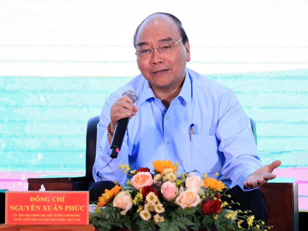 Thủ tướng Nguyễn Xuân Phúc phát biểu tại cuộc đối thoại. (Ảnh: Thống Nhất/TTXVN)
