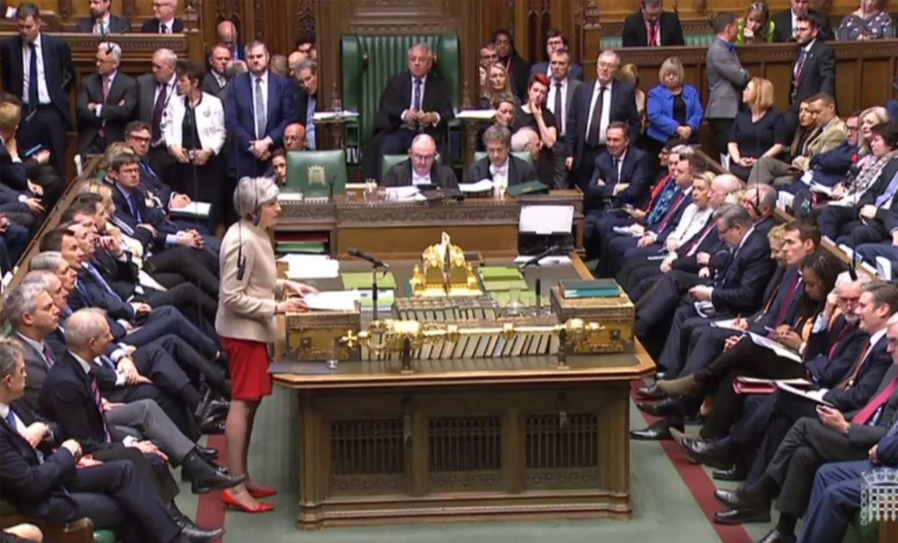 Thủ tướng Anh Theresa May (giữa, trái) phát biểu tại cuộc họp Hạ viện ở thủ đô London ngày 29/3/2019. (Ảnh: AFP/ TTXVN)