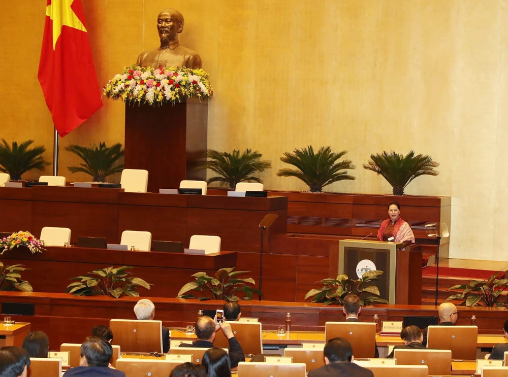 Chủ tịch Quốc hội Nguyễn Thị Kim Ngân phát biểu tại Hội nghị. (Ảnh: Trọng Đức/TTXVN)