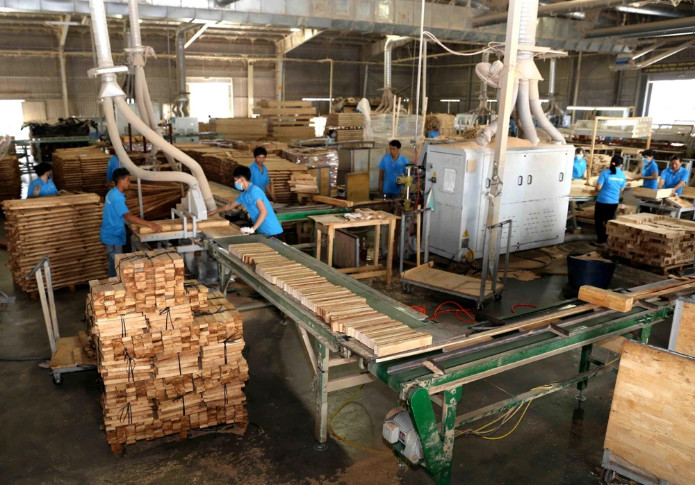Sản xuất, chế biến gỗ tại Công ty TNHH khai thác, chế biến lâm sản Đà Lạt (Lâm Đồng). (Ảnh: Vũ Sinh/TTXVN)