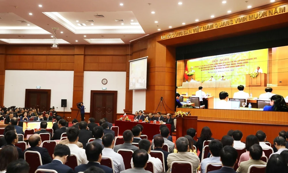 Quang cảnh hội nghị tại Trụ sở Bộ Tài chính (Hà Nội). (Ảnh: Phạm Hậu/TTXVN)