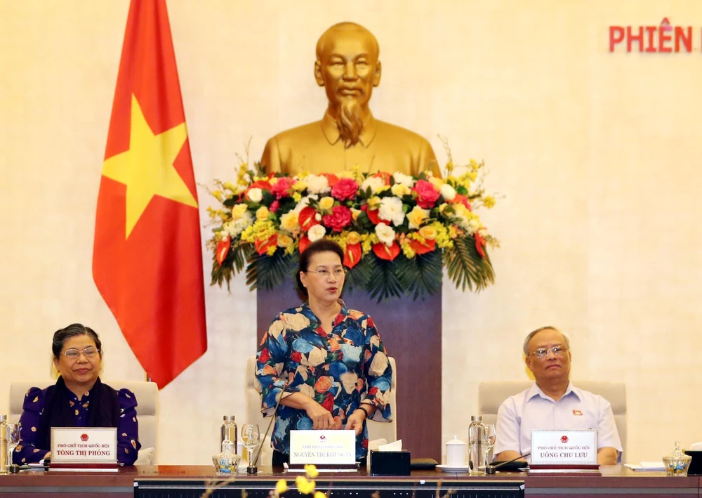 Chủ tịch Quốc hội Nguyễn Thị Kim Ngân phát biểu bế mạc. (Ảnh: Trọng Đức/TTXVN)
