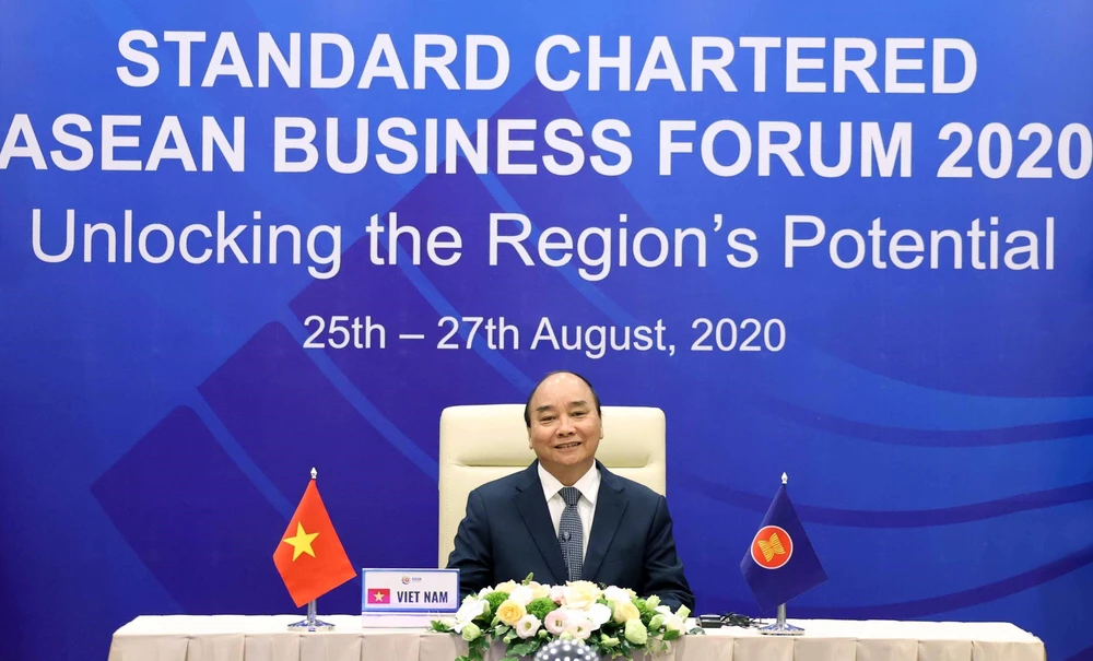 Thủ tướng Nguyễn Xuân Phúc, Chủ tịch ASEAN 2020 tại Hội nghị. (Ảnh: Thống Nhất/TTXVN)