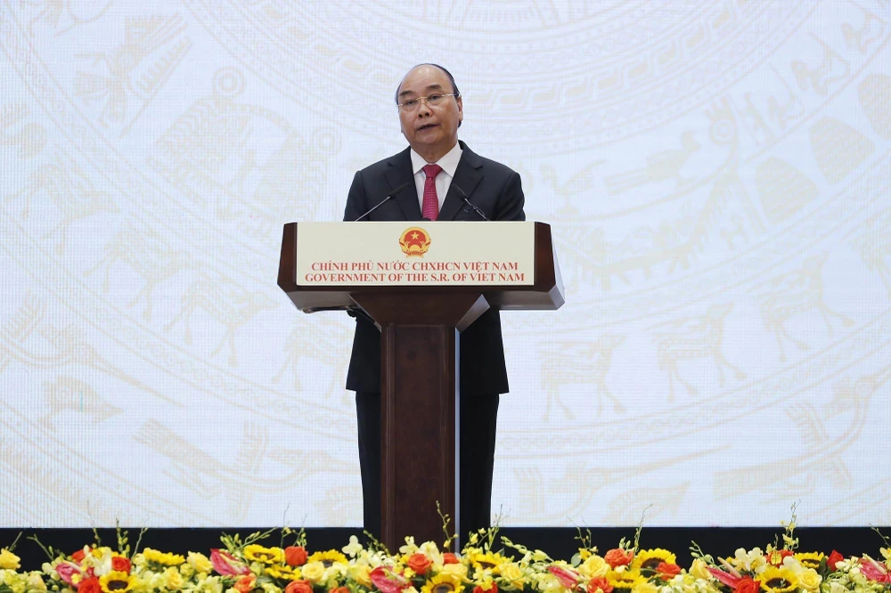 Thủ tướng Nguyễn Xuân Phúc phát biểu chào mừng nhân kỷ niệm 75 năm Quốc khánh nước CHXHCN Việt Nam (2/9/1945-2/9/2020). (Ảnh: Lâm Khánh/TTXVN)