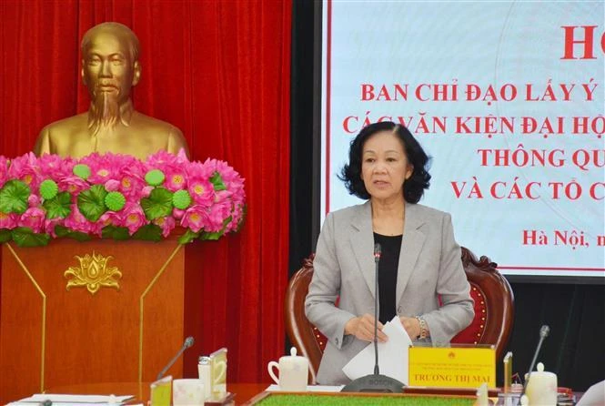 Bà Trương Thị Mai, Ủy viên Bộ Chính trị, Bí thư Trung ương Đảng, Trưởng Ban Dân vận Trung ương, Trưởng Ban Chỉ đạo chủ trì Hội nghị. (Ảnh: Phương Hoa/TTXVN)