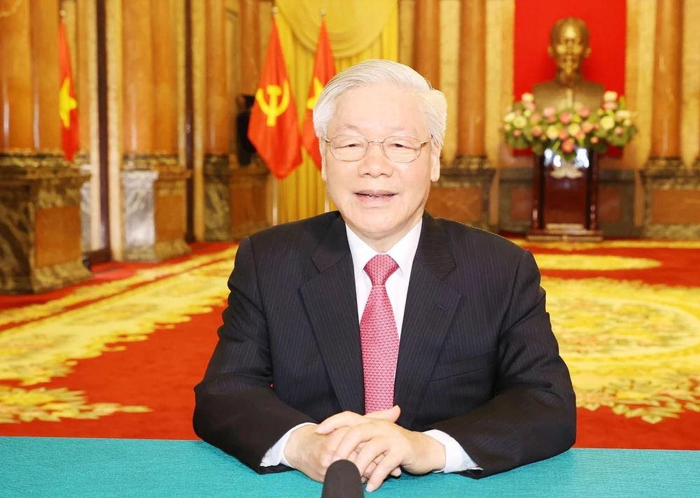 Tổng Bí thư, Chủ tịch nước Nguyễn Phú Trọng gửi thông điệp tới Phiên thảo luận chung cấp cao Khóa 75 Đại hội đồng Liên hợp quốc. (Ảnh: Trí Dũng/TTXVN)