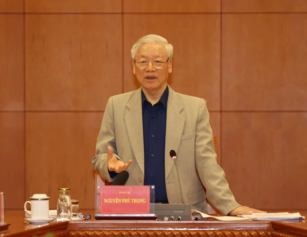 Tổng Bí thư, Chủ tịch nước Nguyễn Phú Trọng phát biểu kết luận cuộc họp. (Ảnh: Trí Dũng/TTXVN)