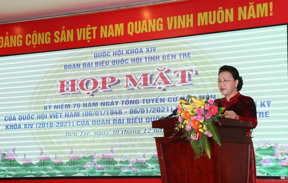 Chủ tịch Quốc hội Nguyễn Thị Kim Ngân phát biểu. (Ảnh: Huỳnh Phúc Hậu/TTXVN)