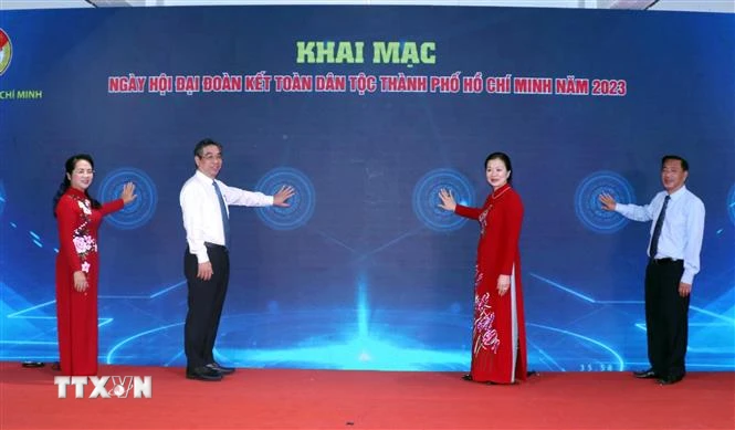 Nghi lễ khai mạc Ngày hội Đại Đoàn kết toàn Dân tộc Thành phố Hồ Chí Minh năm 2023. (Ảnh: Xuân Khu/TTXVN)