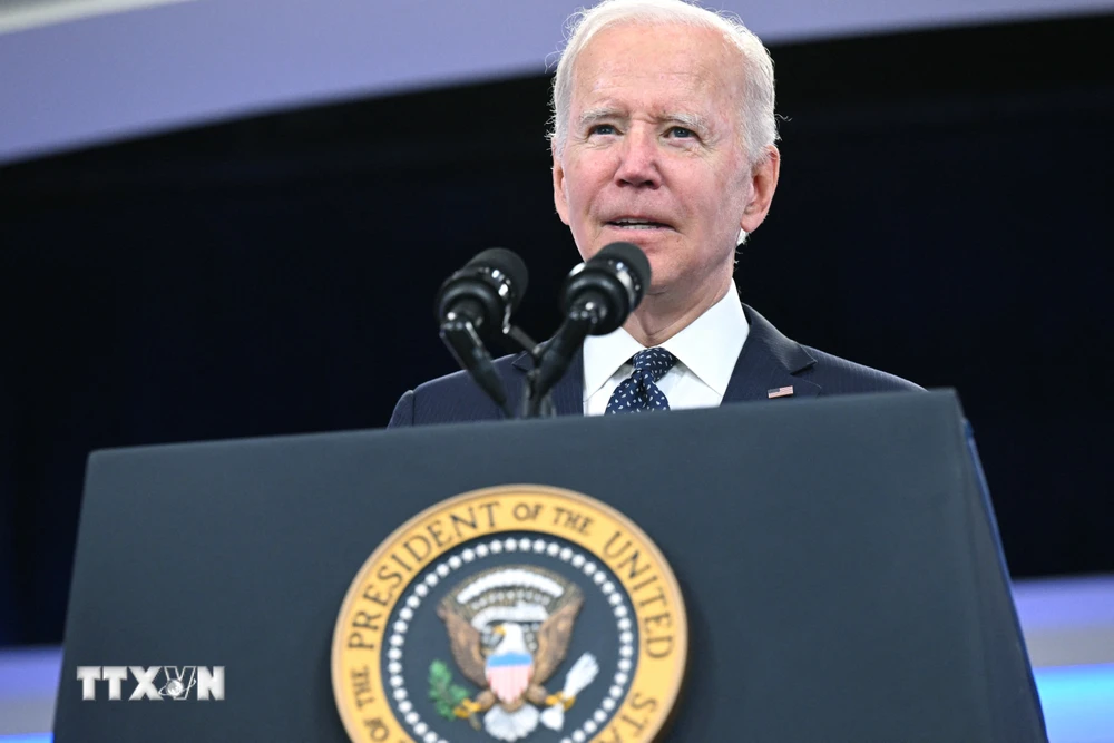 Tổng thống Mỹ Joe Biden phát biểu tại Washington, DC. (Ảnh: AFP/TTXVN)