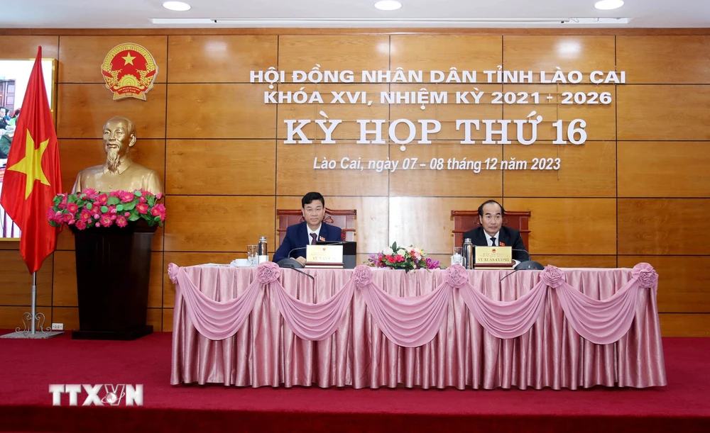 Kỳ họp thứ 16, HĐND tỉnh Lào Cai khóa XVI, nhiệm kỳ 2021-2026. (Ảnh: Quốc Khánh/TTXVN)