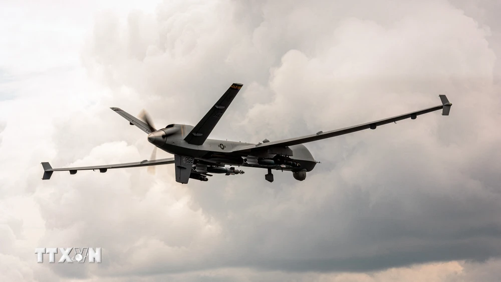 Máy bay do thám không người lái MQ-9 Reaper của Mỹ tham gia bay huấn luyện tại Michigan (Mỹ). (Ảnh: AFP/TTXVN)