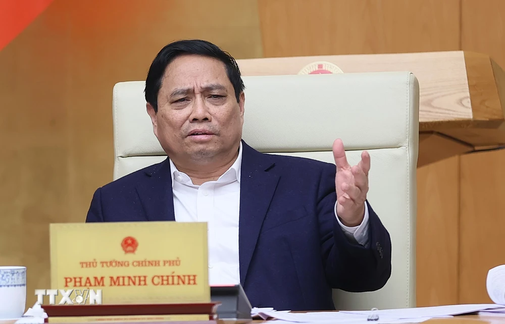 Thủ tướng Phạm Minh Chính chủ trì Phiên họp Chính phủ chuyên đề xây dựng pháp luật tháng 12. (Ảnh: Dương Giang/TTXVN)