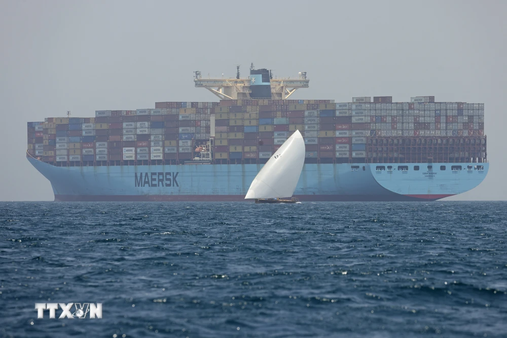 Tàu chở hàng hóa của hãng vận tải Maersk. (Ảnh: AFP/TTXVN)