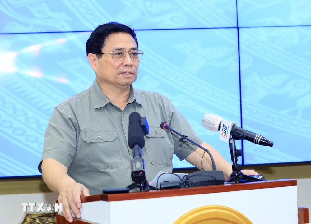 Thủ tướng Phạm Minh Chính phát biểu kết luận hội nghị. (Ảnh: Văn Điệp/TTXVN)