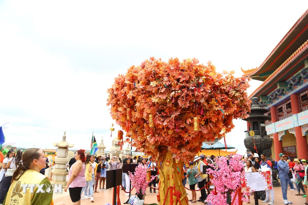 Cây ước nguyện luôn là điểm nhấn của lễ hội mừng năm mới tại chùa Nam Hoa. (Ảnh: Hồng Minh/TTXVN)