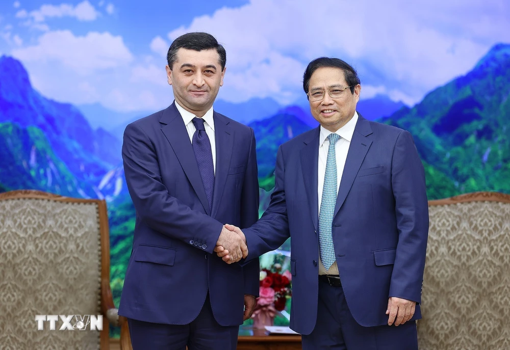 Thủ tướng Phạm Minh Chính tiếp Bộ trưởng Bộ Ngoại giao Uzbekistan Bakhtiyor Saidov. (Ảnh: Dương Giang/TTXVN)