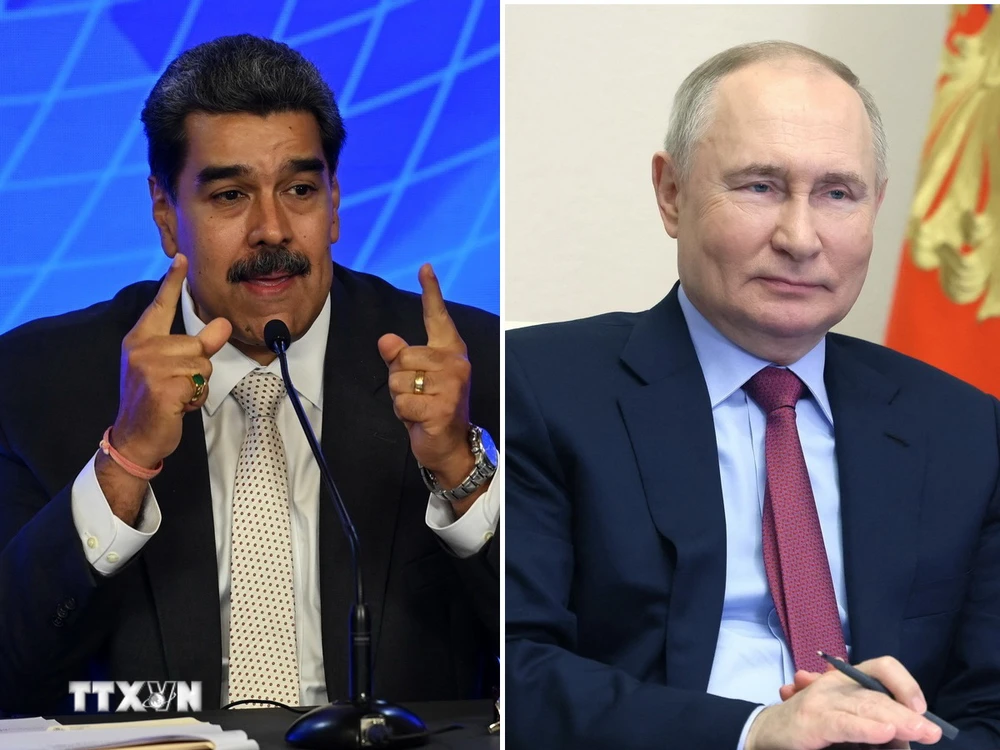 Tổng thống Venezuela Nicolas Maduro và người đồng cấp Nga Vladimir Putin. (Nguồn: TTXVN).