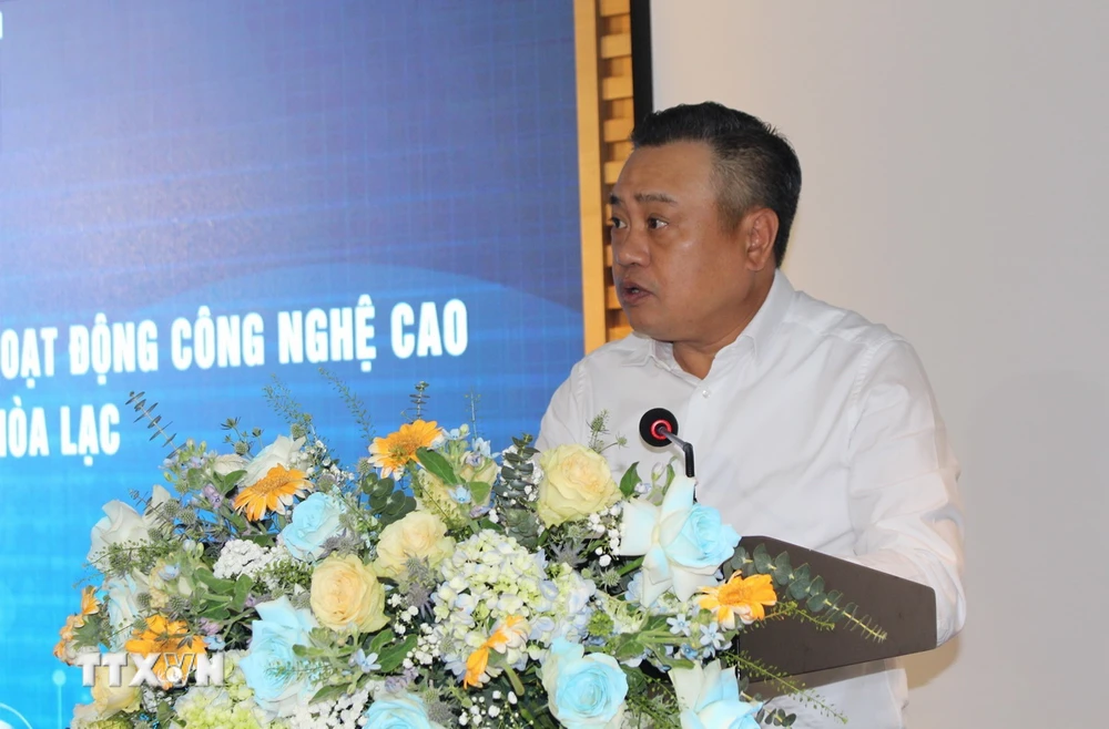 Chủ tịch UBND thành phố Hà Nội Trần Sỹ Thanh phát biểu tại hội nghị. (Ảnh: Nguyễn Thắng/TTXVN)