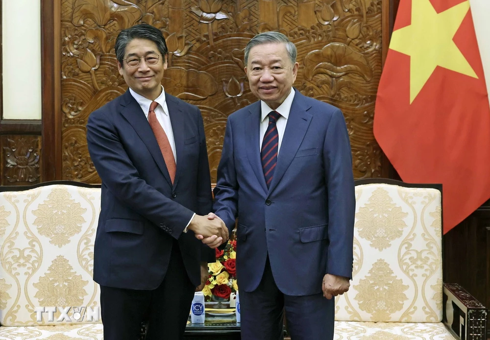 Chủ tịch nước Tô Lâm tiếp Đại sứ Nhật Bản tại Việt Nam Ito Naoki. (Ảnh: Nhan Sáng/TTXVN)