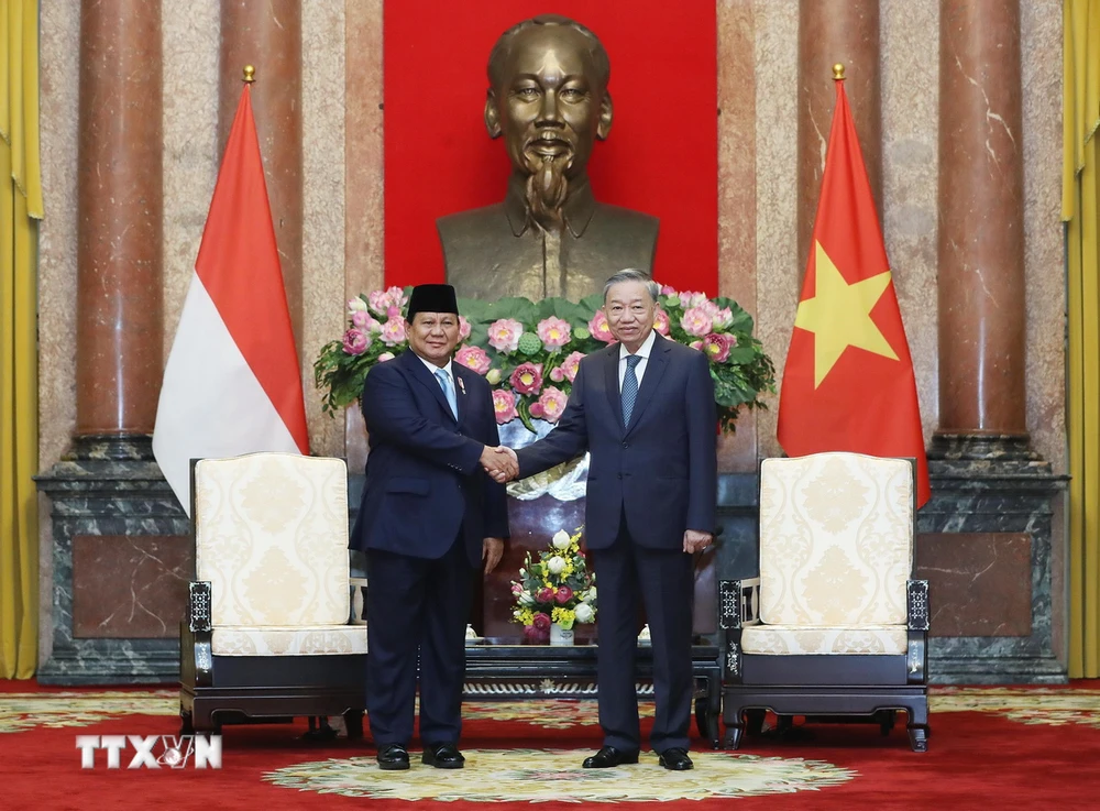 Tổng Bí thư, Chủ tịch nước Tô Lâm tiếp Tổng thống đắc cử Cộng hòa Indonesia Prabowo Subianto. (Ảnh: Lâm Khánh/TTXVN)