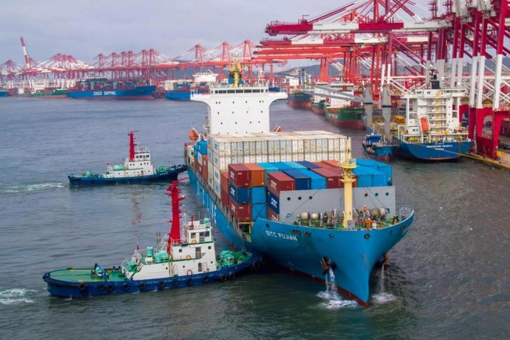 Cảng hàng hóa ở Thanh Đảo, tỉnh Sơn Đông, Trung Quốc. (Nguồn: AFP)